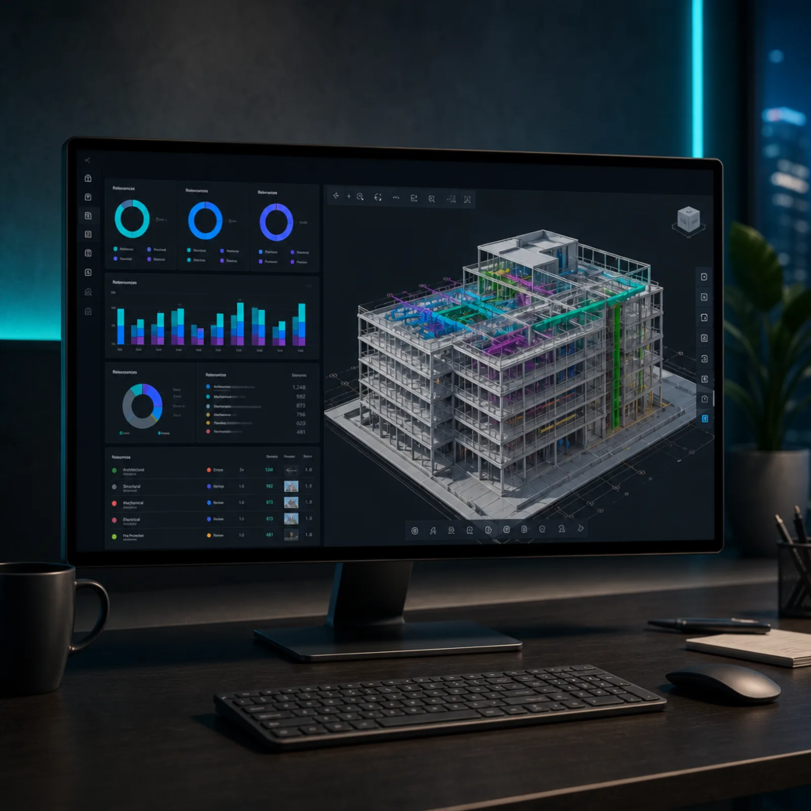 BIM Dashboard: web panel with KPIs and 3D viewer